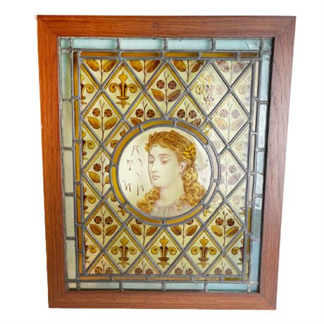 Antique Hand Painted Stained Glass Window
