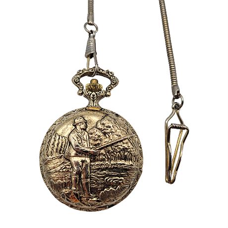 Vintage Remington Gold Tone Fisherman Pocket Watch (1 of 2)