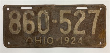 1924 14” Ohio 860-527 Steel Automobile License Plate