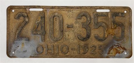 1925 14” Ohio 240-355 Steel Automobile License Plate