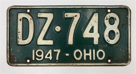 1947 Ohio DZ748 Steel Automobile License Plate