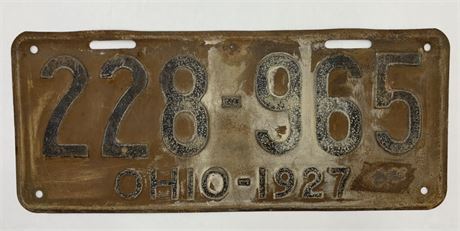 1927 Ohio 228-965 Steel 14” Automobile License Plate