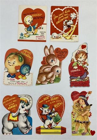 8 1950s USA Made Animal Valentines
