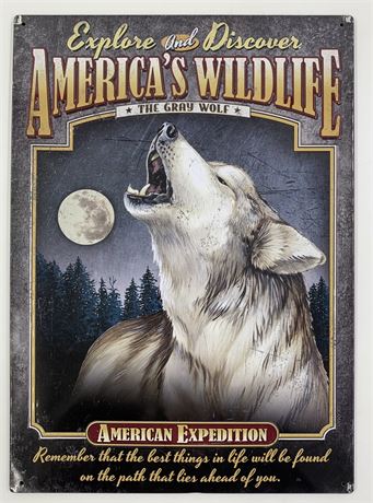 American Expedition 3 Dimensional Gray Wolf America’s Wildlife Tin Sign