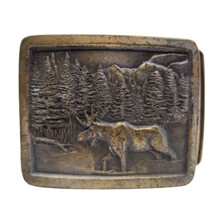 1976 Indiana Metal Craft Brass Moose Belt Buckle
