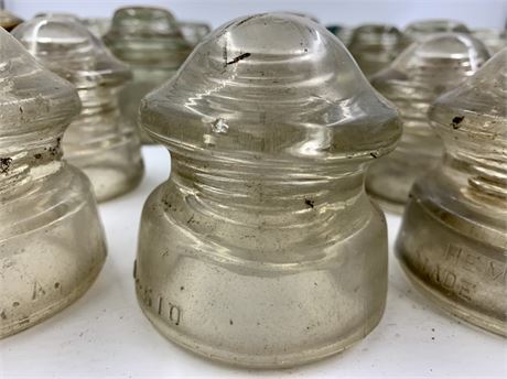 35 Old Blue & Clear Glass Electric Pole Insulators
