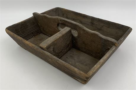 Primitive Folk Art 3 Cubby Antique Farm Caddy, Table Top Tote