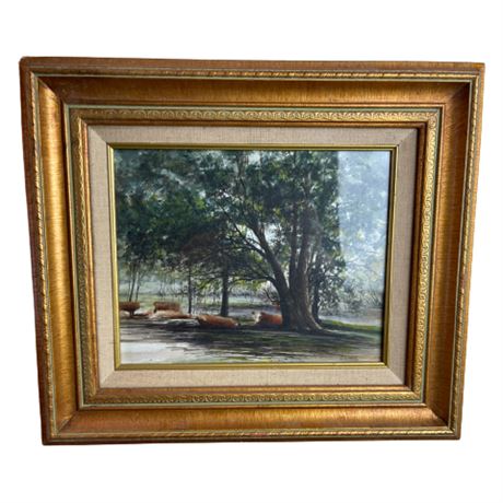 Original Watercolor Farm Scene Signed Pesek