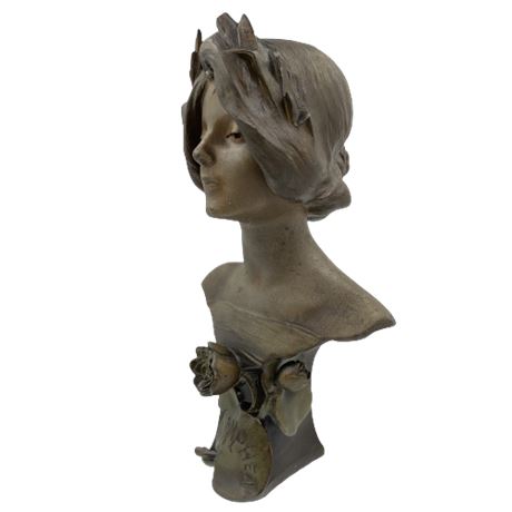 Antique French Art Nouveau J. Causse Bronze Nymphea Statue