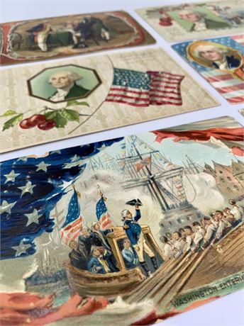 6 Antique US Patriotic George Washington Postcard Lot, 1 cent Stamp