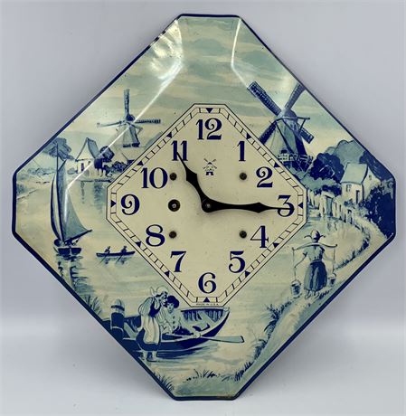 Old Key Wind USA made Blue & Cream Dutch Kitchen Wall Clock
