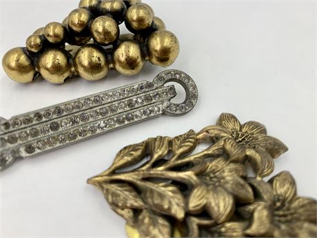 3 pc Art Deco Brooch & Dress Clip Vintage Garment or Millinery Accessories
