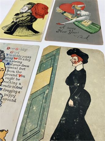 4 pc Antique Edwardian era Postcard Lot, Great Lakes Ship USS Hawk Address