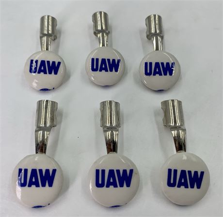 7 NOS Mid Century United Auto Workers Pencil Pocket Tab Clip & UAW Pencil