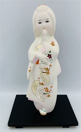 Vintage Japanese Hakata Matte Porcelain 11” Girl in Hand Painted Kimono Statue