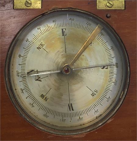 Antique Handheld Navigational Pocket Compass in Fine Wood Case