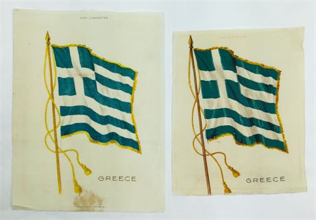 2 Large 9” & 7” Vintage Flag of Greece ZIRA Cigarette Advertising Silk Panels