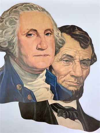 Large 16” Vintage George Washington & Abe Lincoln US President Wall Portraits