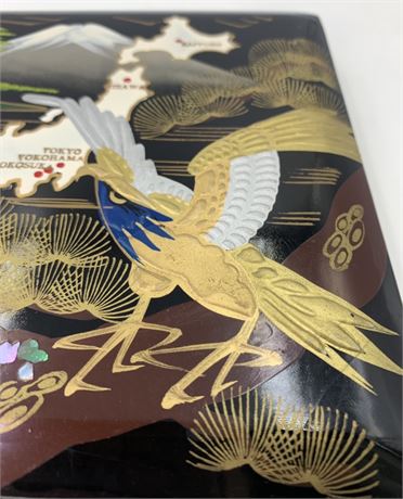 NOS Vintage Black Lacquer Hand Painted Gold Bird Photograph Album