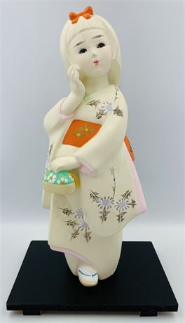 Vintage Japanese Hakata Matte Porcelain 11 1/2” Girl in Kimono Statue