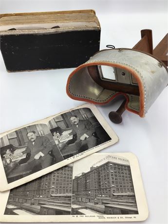 Complete 50 pc Sears & Roebuck Chicago Factory Stereoscopic Photos & Viewer