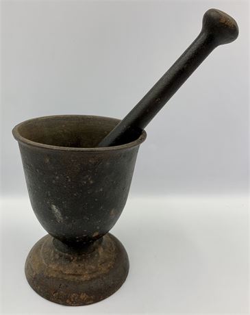 Antique 2 pc Apothecary Cast Iron Herbalist Remedies Medicinal Mortar & Pestle