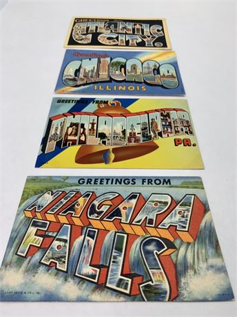4 1940-1958 US States Travel Souvenir Tourist Postcards