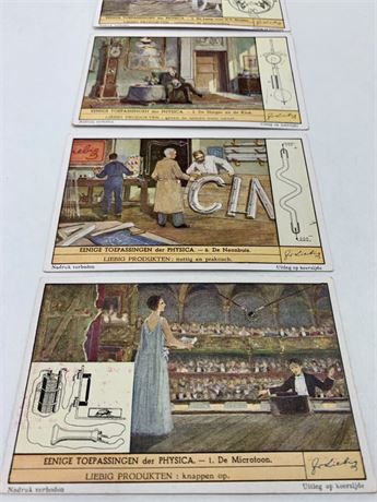 6 pc 1948 Liebig Extract Trade Card Set: Application of Physics