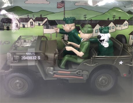 NOS Beetle Bailey in Jeep Adventures Die Cast Metal Military Jeep Toy