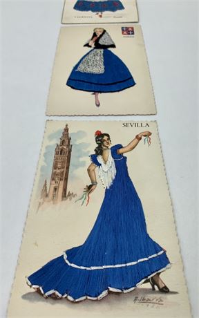 4 pc Vintage Spanish Travel Souvenir Tourist Embroidered Postcard Lot