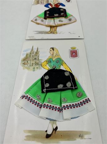 3 pc Vintage Spanish Travel Souvenir Tourist Embroidered Postcard Lot