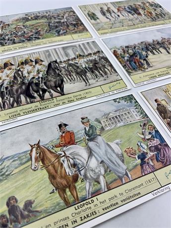 6 pc 1957  Liebig Extract Trade Card Set: King Leopold of Belgium