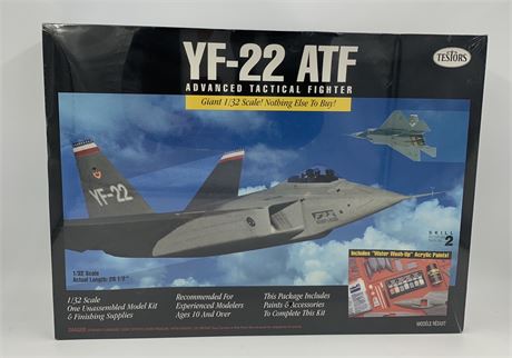 NOS YF-22 ATF Giant 1/32 Scale Testors Advanced Fighter Plane Model Kit Unopened