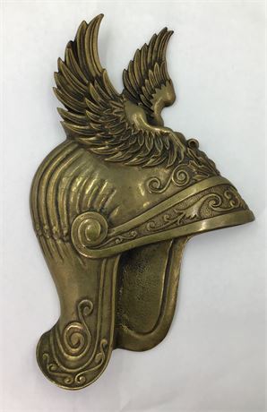 Mercury’s Large 13” Ornate Heavy Brass Winged Helmet Vintage Wall Plaque