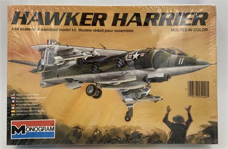 NOS 1981 1/48 Scale Hawker Harrier Plastic Airplane Model Kit, Unopened