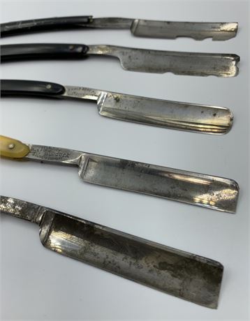 6 pc Antique Straight Razor Shaving Lot with Roll Up Storage Case