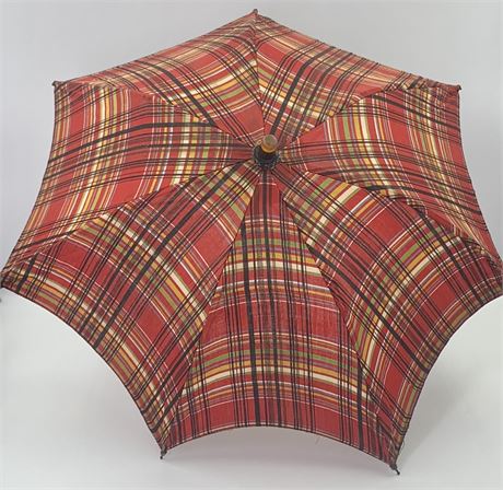 Antique Child Size Striped Cranberry Wool Canopy Parasol