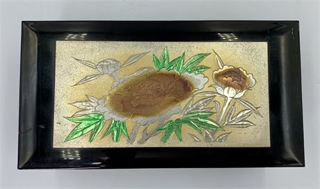 Mid Century Japanese Black Lacquer Musical Red Velveteen Jewelry Box