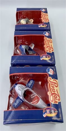 3 NOS Pepsi-Cola Die-cast Metal Revolving Propeller Pedal Planes