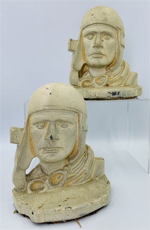 Pair Vintage Aviation Painted Cast Iron Airplane Pilot Bookends