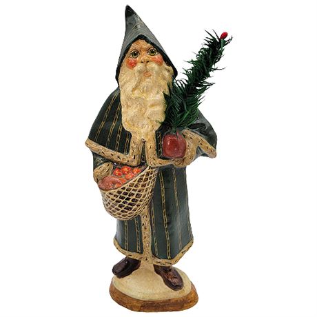 Vaillancourt Folk Art Green Father Christmas with Pointed Hood #105G