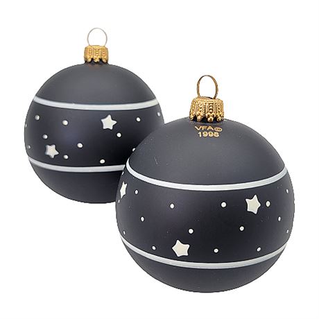 Vaillancourt Folk Art German Glass Ball Ornaments: Black w/ Stars