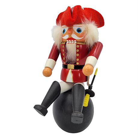 Hand-Painted Nutcracker Seated on Cannonball