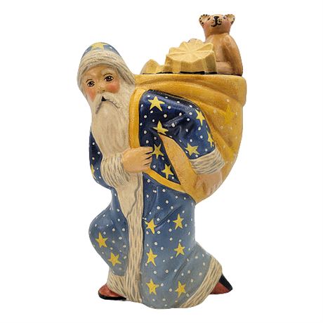Vaillancourt Folk Art 10th Annual Starlight Blue Father Christmas w/ Teddy #9930