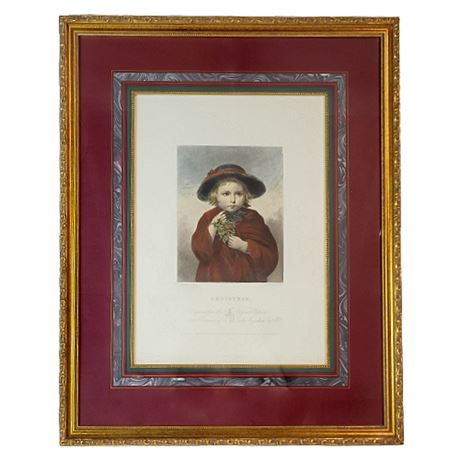 Hand-Painted "Christmas." Engraving