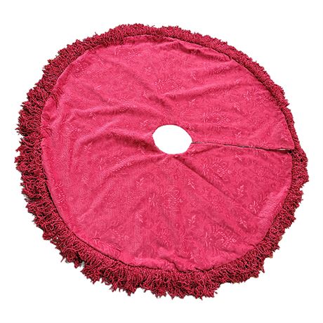 Large Handmade Maroon Velvet Christmas Tree Skirt w/ Fringe