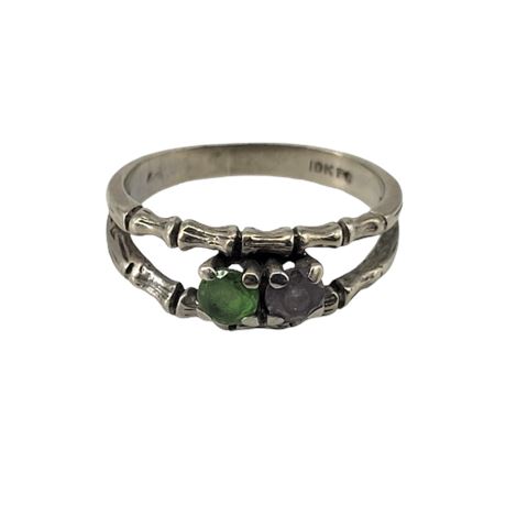 10K Gold Amethyst & Emerald Gemstone Ring