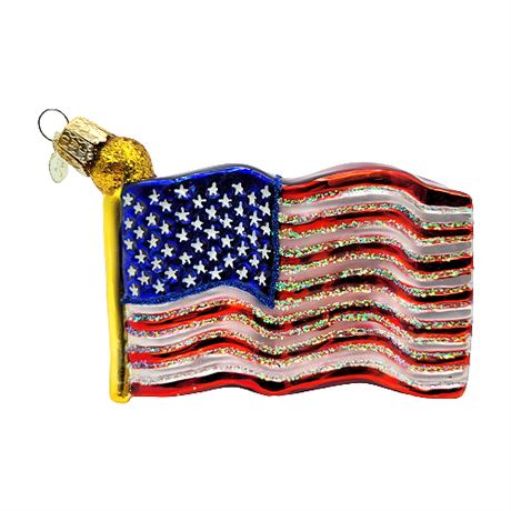 Old World Christmas American Flag Glass Ornament