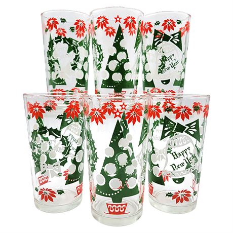 Mid-Century Merry Christmas/Happy New Year Glass Tumblers